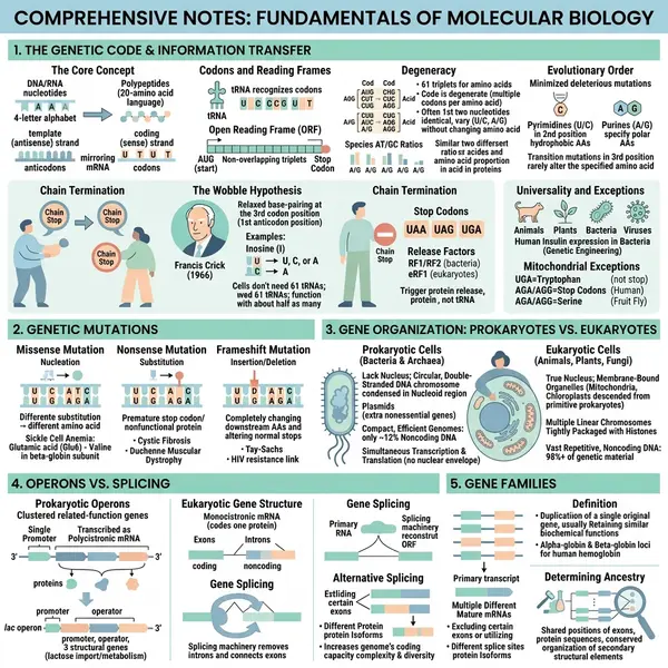 Dense molecular biology notes transformed into a single revision-ready visual one-pager.