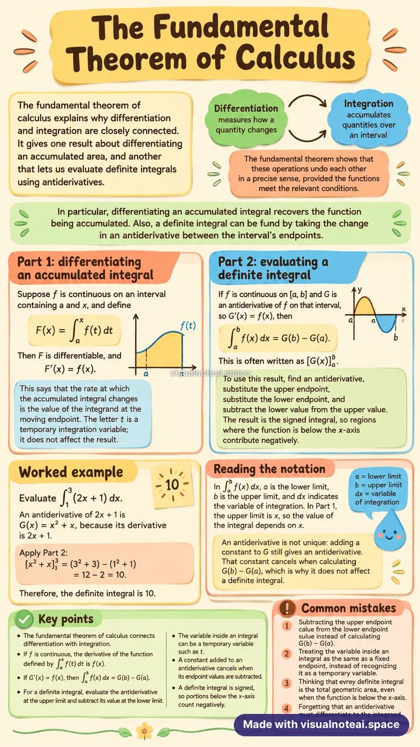 One-page study sheet on fundamental theorem of calculus
