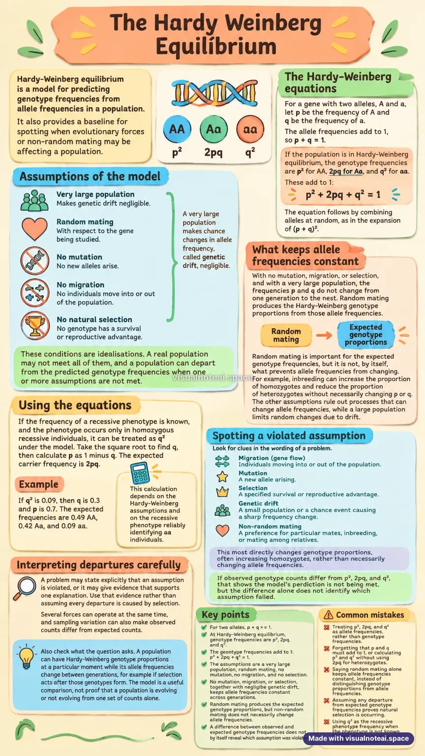 One-page study sheet on hardy weinberg equilibrium