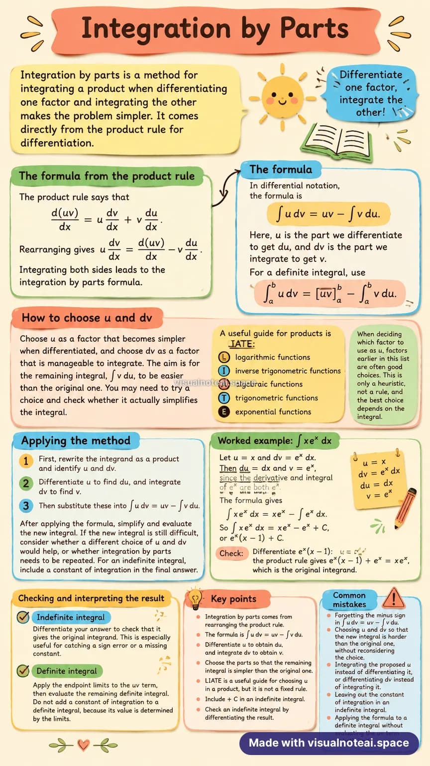 One-page study sheet on integration by parts