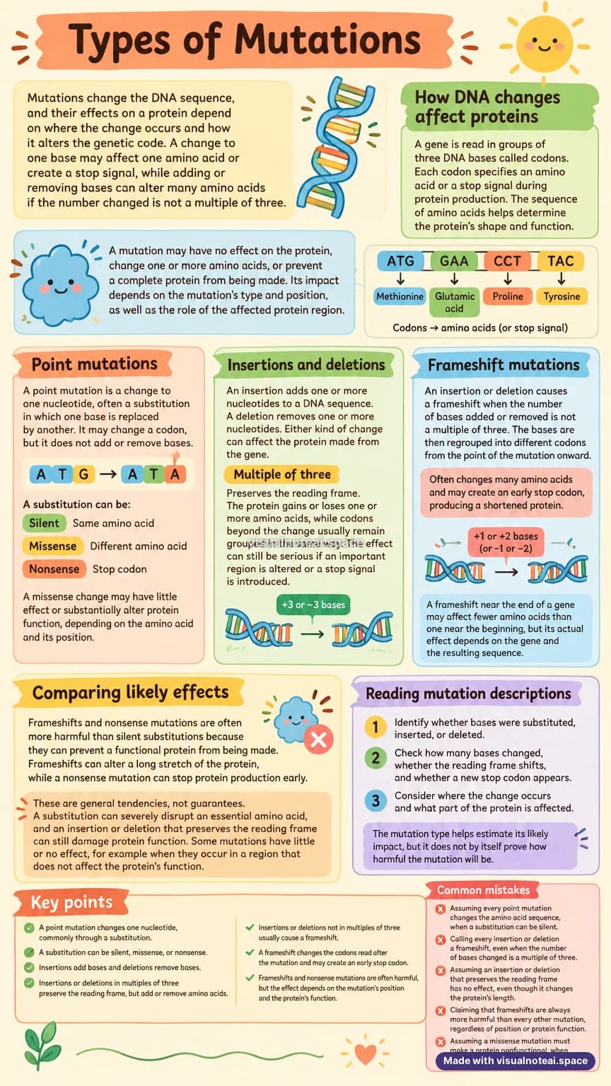 One-page study sheet on mutation types