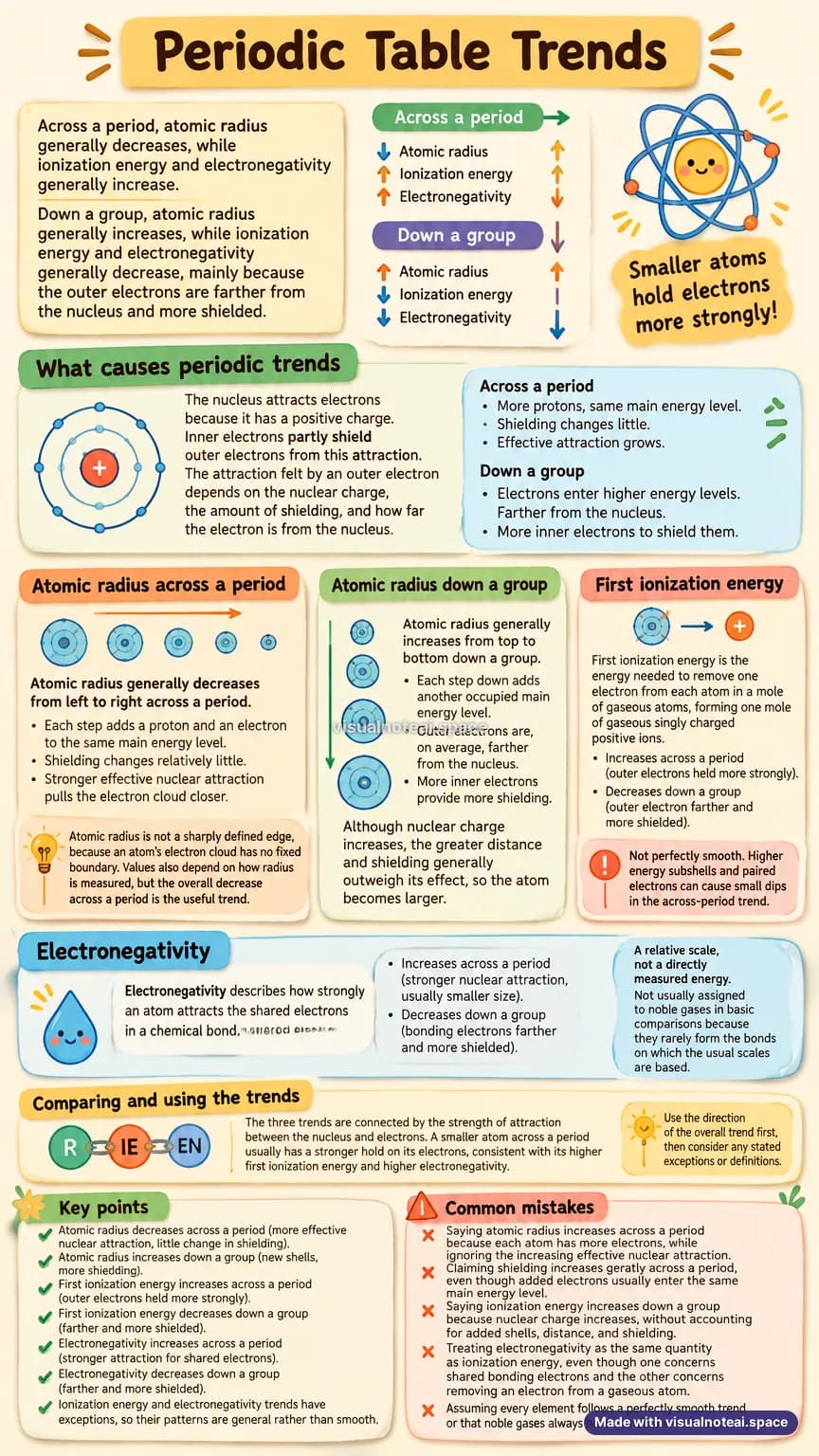 One-page study sheet on periodic table trends