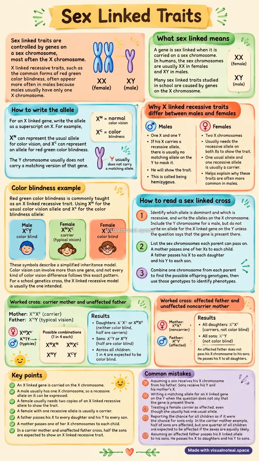 One-page study sheet on sex linked traits