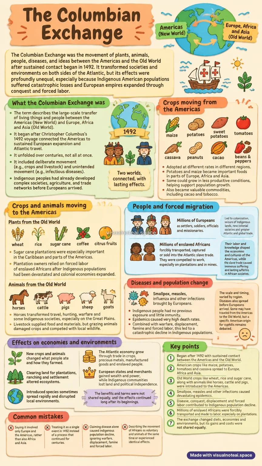 One-page study sheet on the columbian exchange