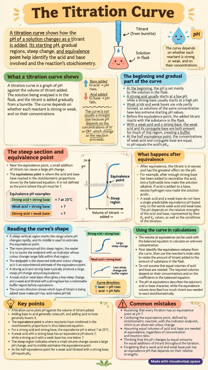 One-page study sheet on titration curve