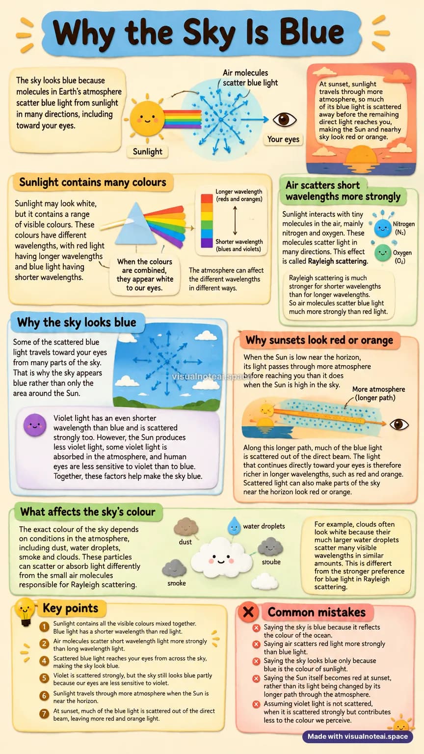 One-page study sheet on why is the sky blue