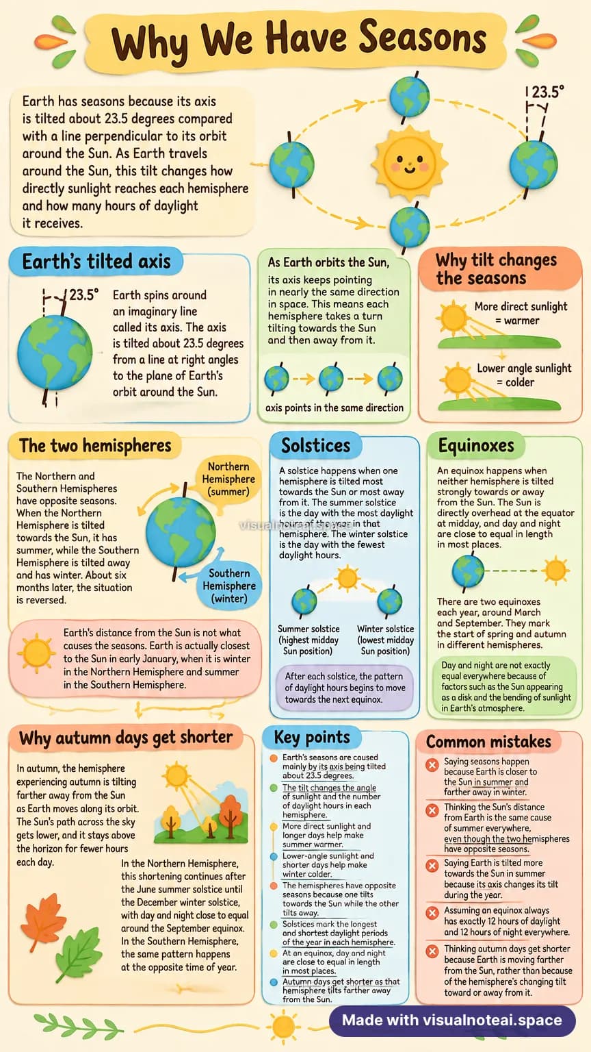 One-page study sheet on why we have seasons