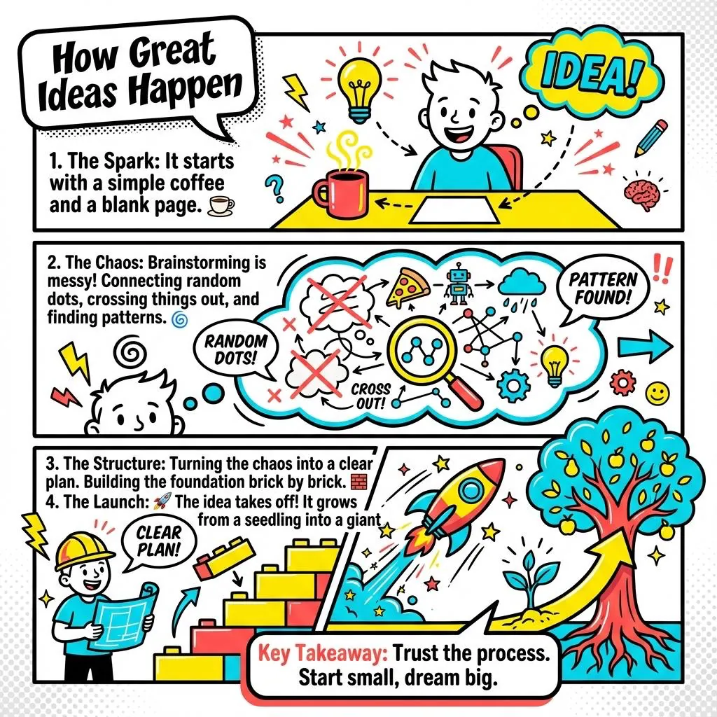Comic visual note style example generated by VisualNote AI