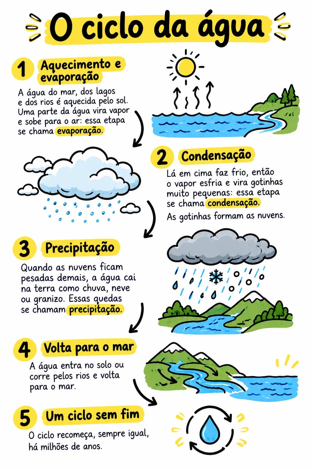 A anotação de onde vêm as atividades: um visual do VisualNote sobre o ciclo da água
