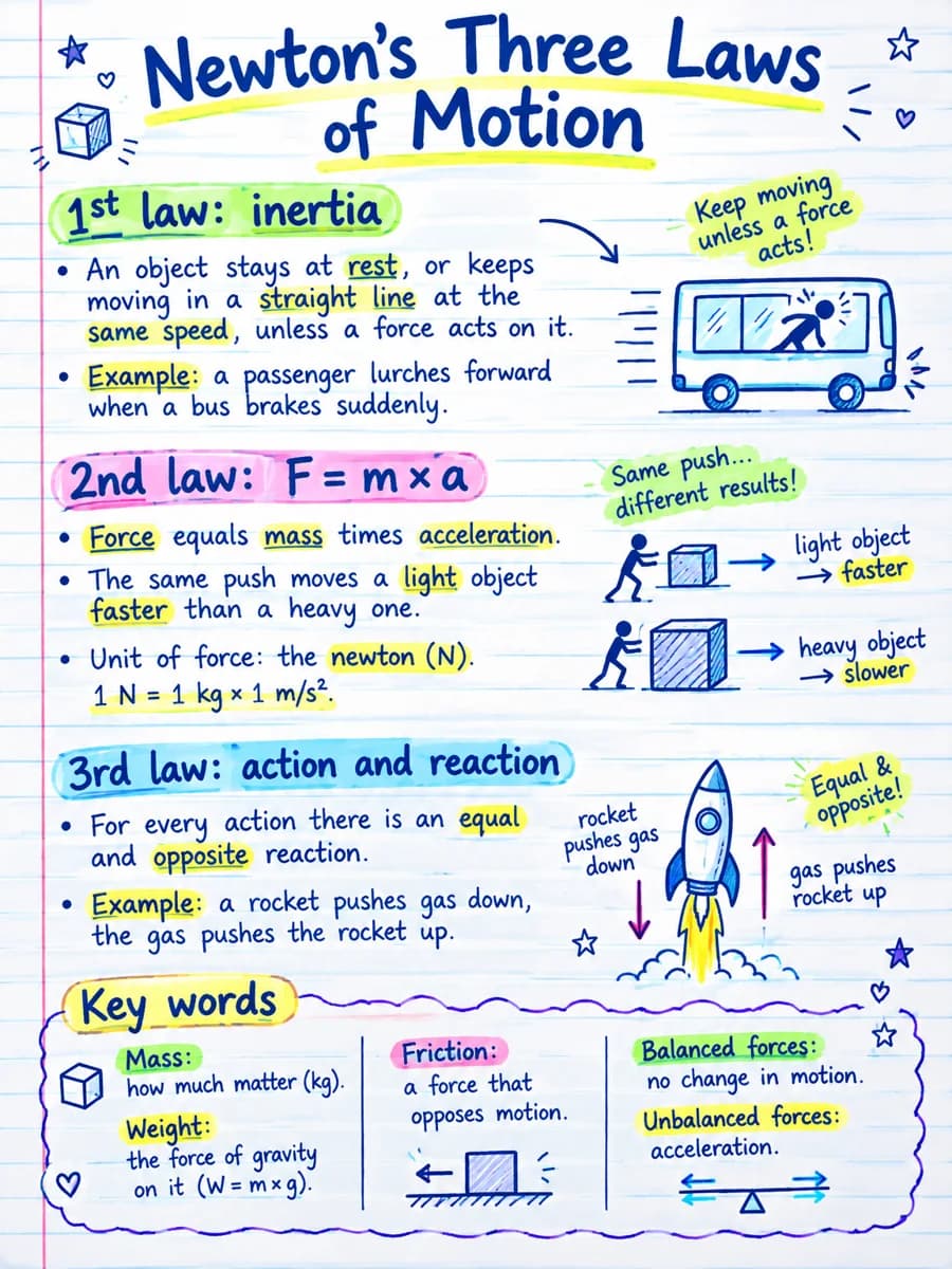 Un visual in stile Teen Diary sulle tre leggi di Newton