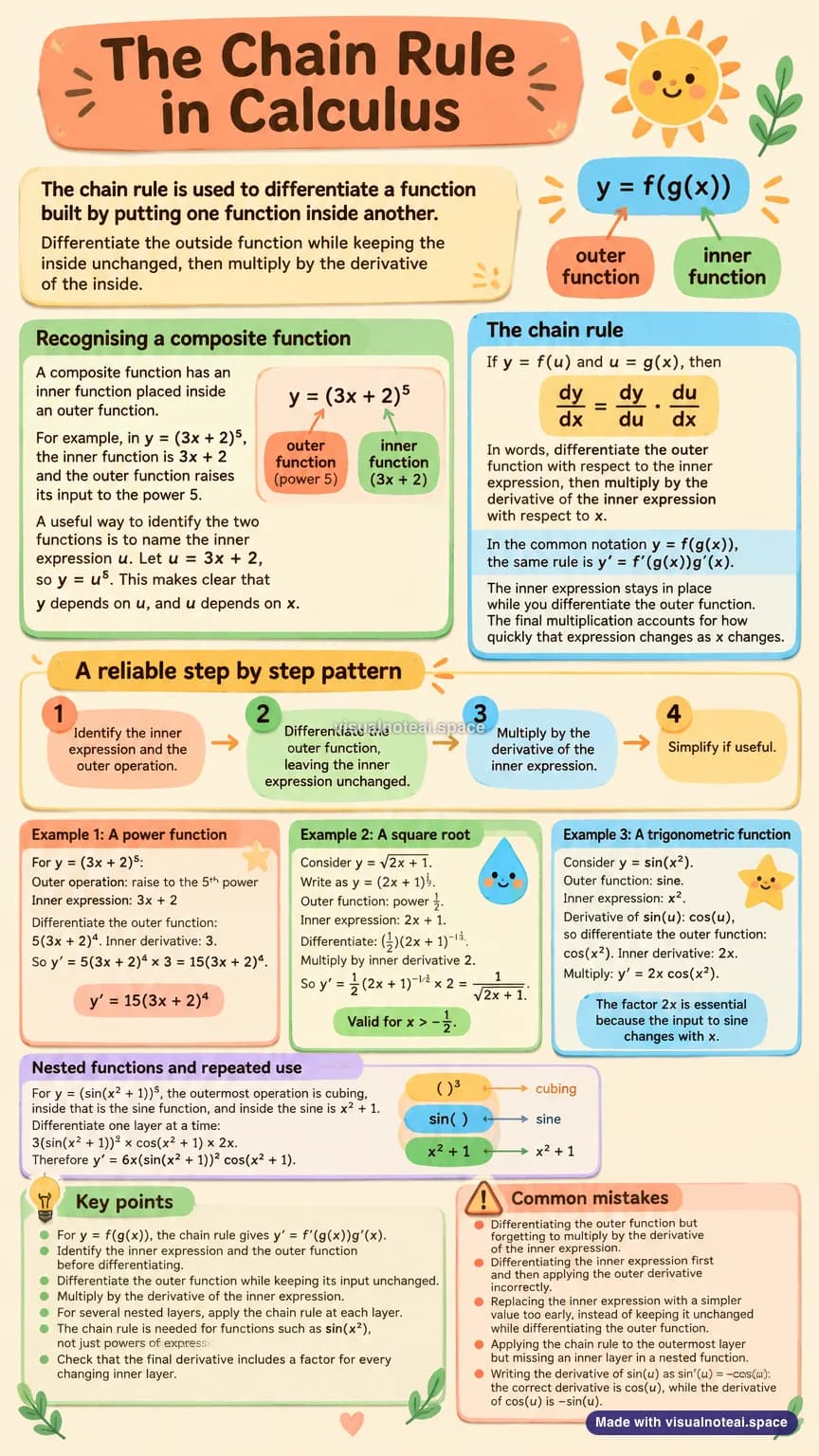 One-page study sheet on chain rule calculus