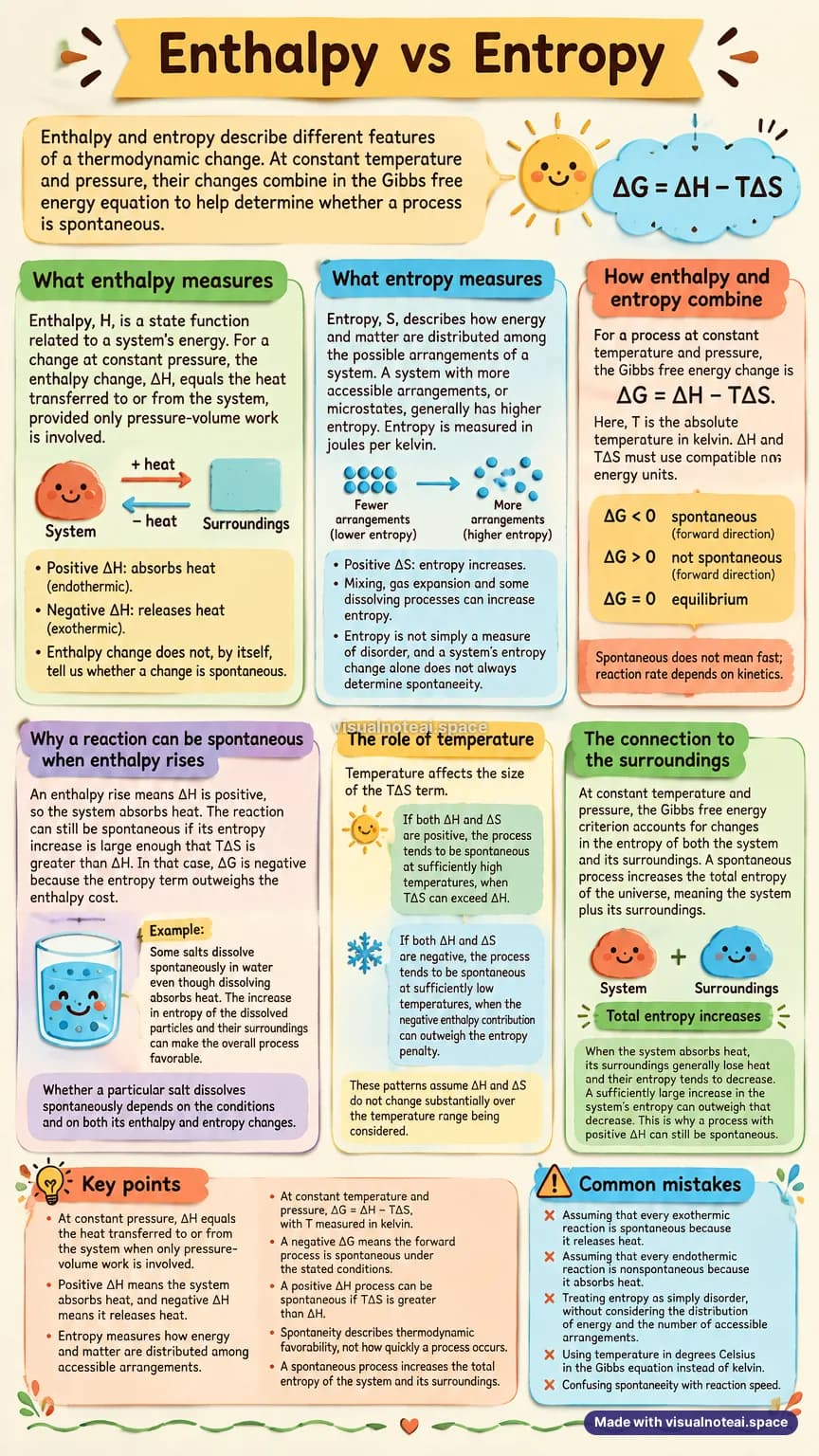 One-page study sheet on enthalpy vs entropy