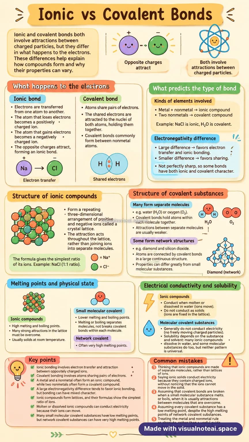 One-page study sheet on ionic vs covalent bonds