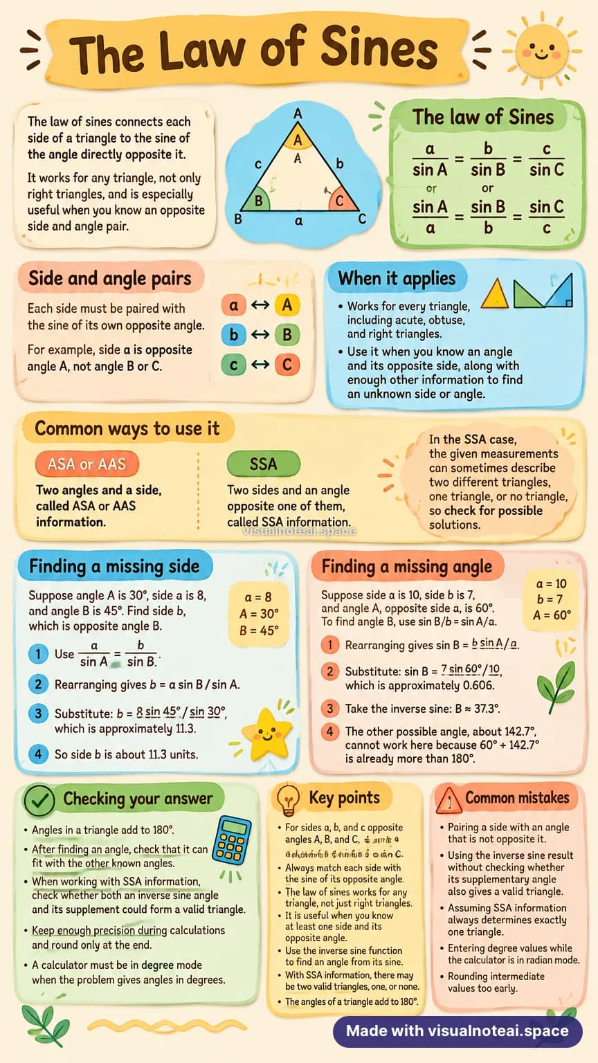 One-page study sheet on law of sines