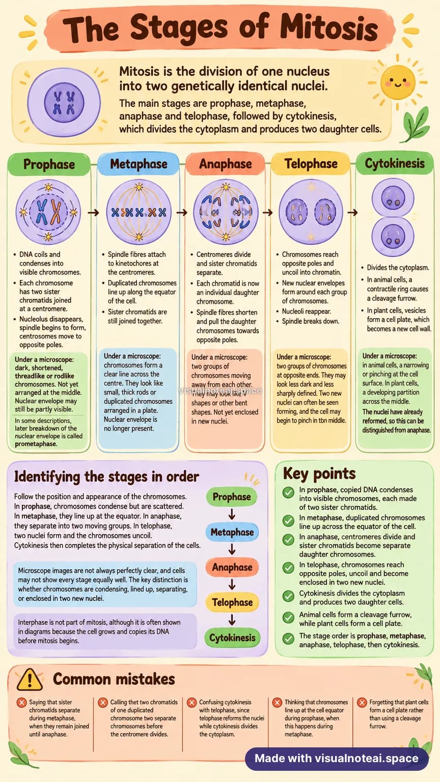 Stages of mitosis study sheet made with VisualNote, posted as a YouTube Short