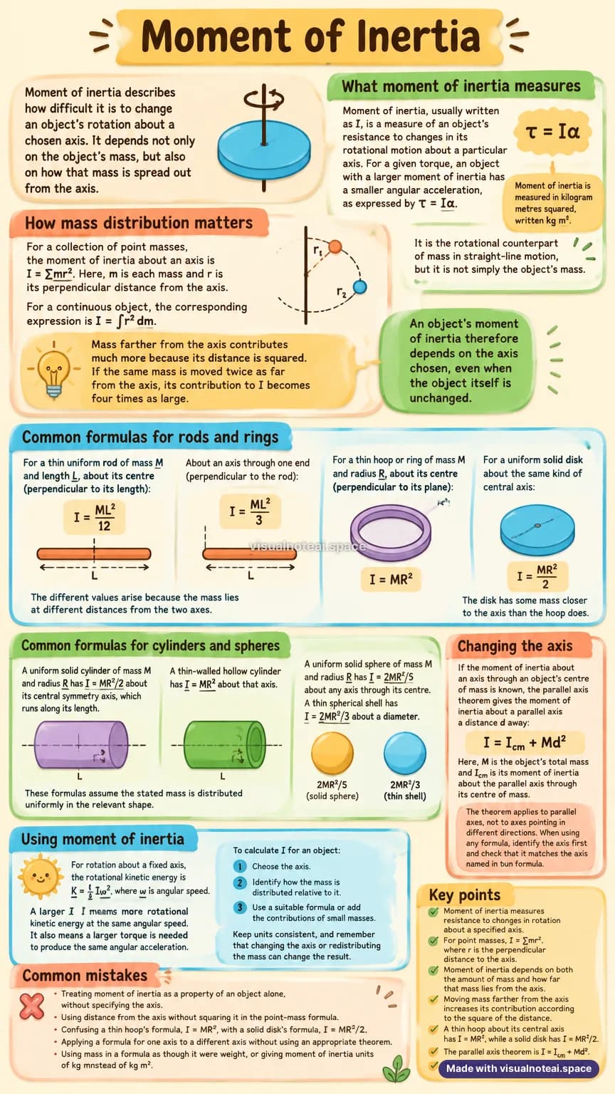 One-page study sheet on moment of inertia