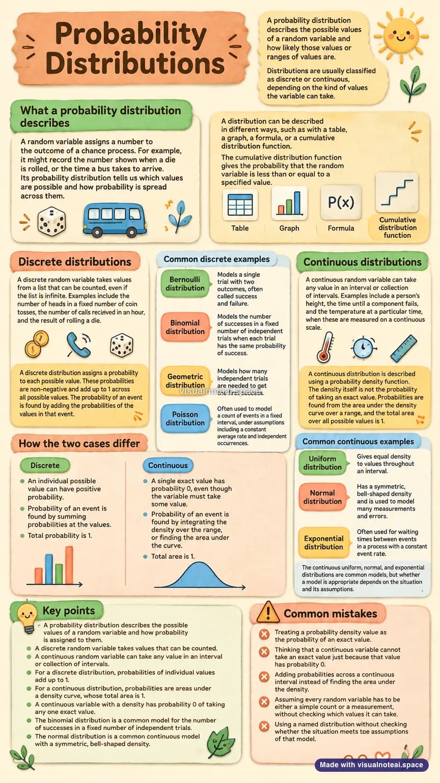 One-page study sheet on probability distributions