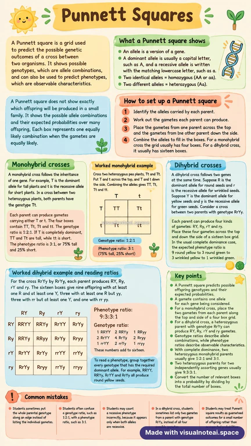 Punnett squares study sheet made with VisualNote, posted on TikTok