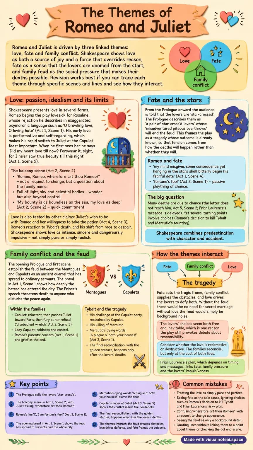 One-page study sheet on romeo and juliet themes