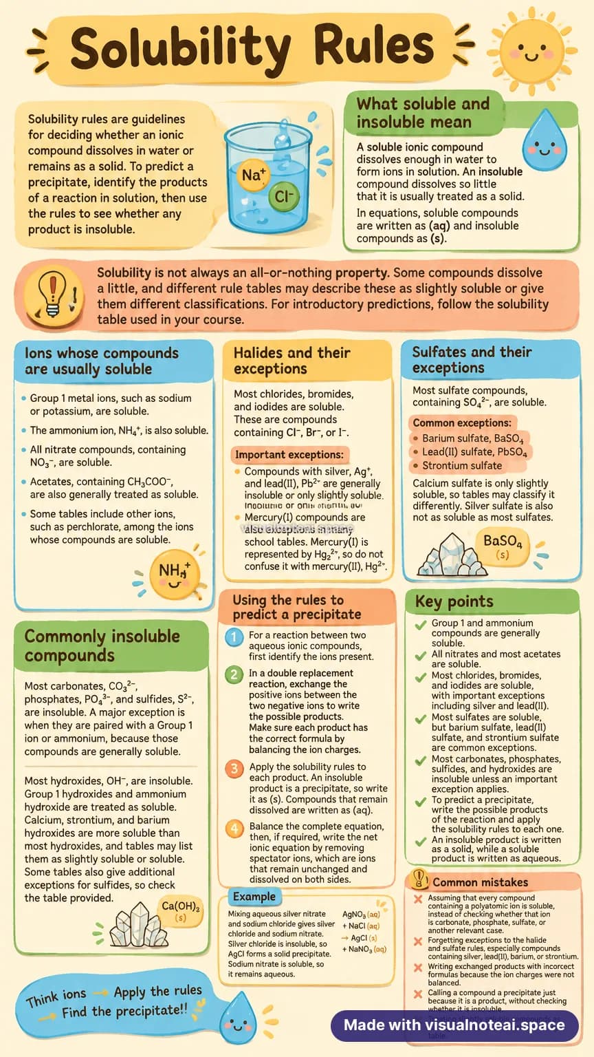 One-page study sheet on solubility rules