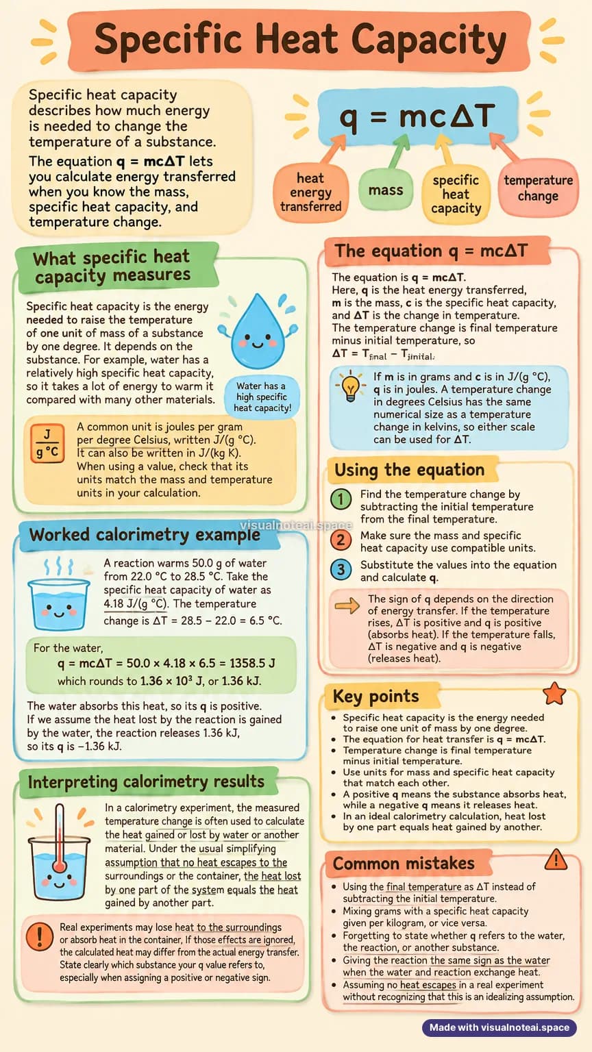 One-page study sheet on specific heat capacity