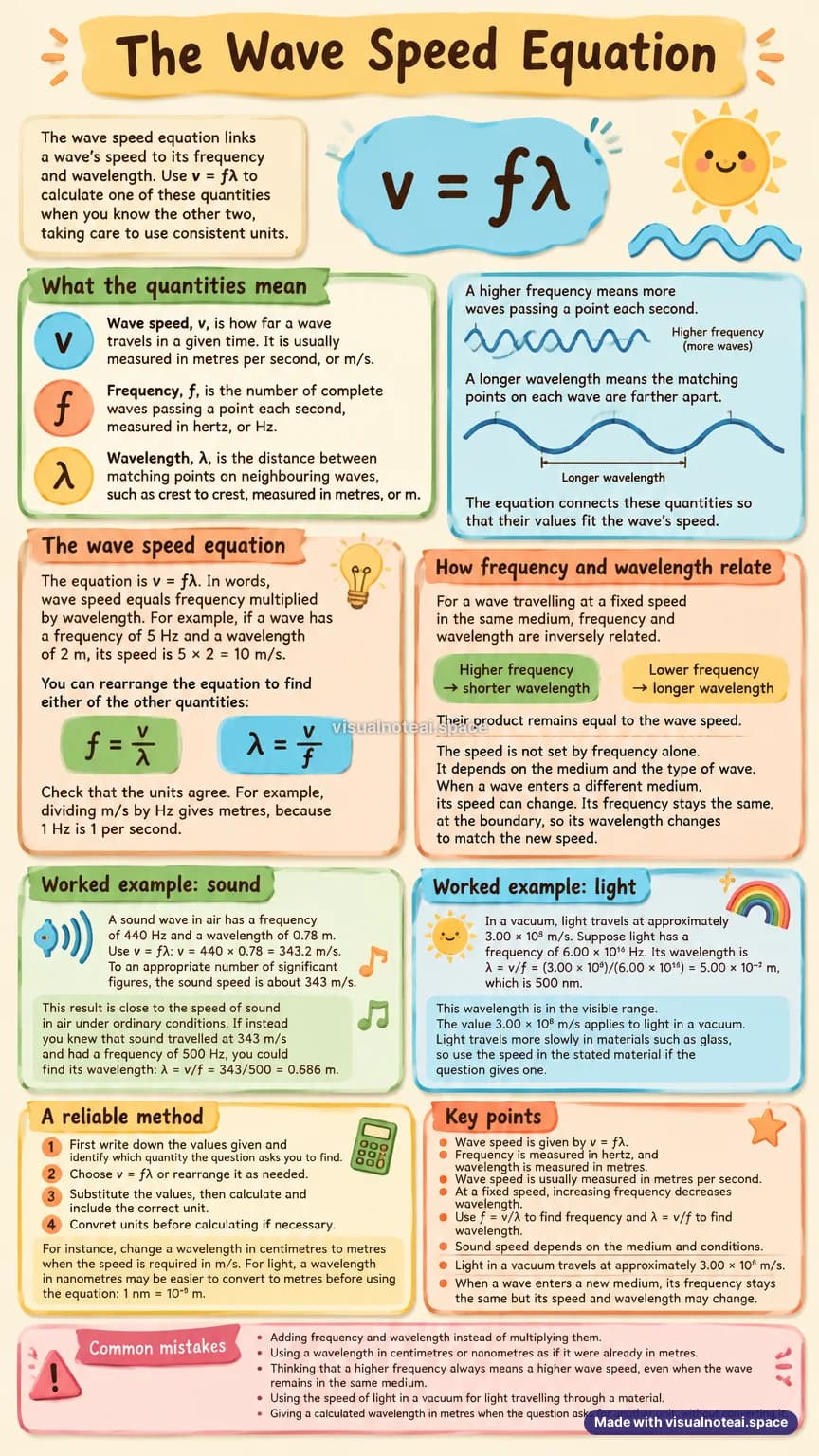 One-page study sheet on wave speed equation