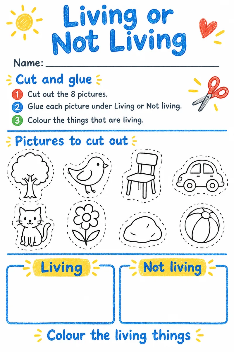Living or Nonliving Sort: free printable worksheet for kindergarten